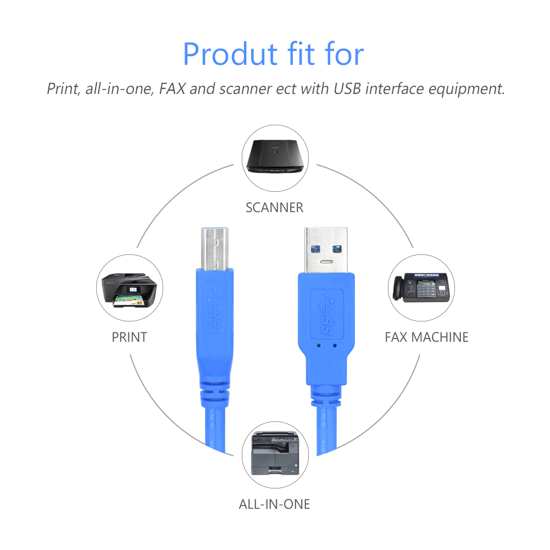 Image sur Câble USB 3.0 pour synchronisation de données, cordon pour imprimante 1 mètre