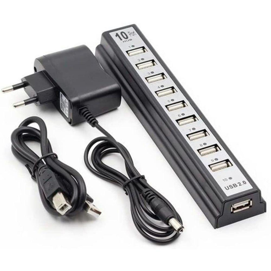 Image sur Répartiteur de concentrateur USB 2.0 à 10 ports haute vitesse + adaptateur d'alimentation US pour PC