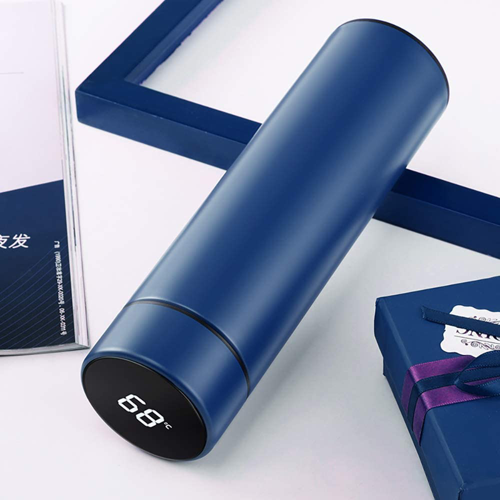 Gourde Isotherme 500ml Affichage Température LED - Acier Inoxydable Vacuum - Ecran Tactile Bleu Homealexa