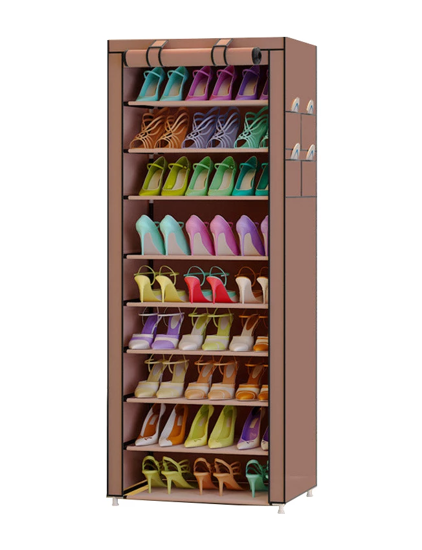 Image sur Armoire à chaussures simple 10 couches en tissu Oxford à 9 grilles, grande étagère à chaussures, rangement de chaussures amovible pour meubles de maison