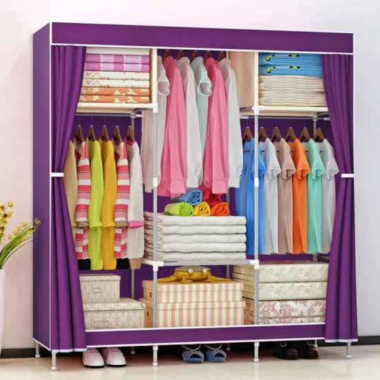 Image sur armoire de rangement en tissu Simple, pour chambre à coucher, vêtements suspendus, penderie, dortoir, placard d'assemblage en acier