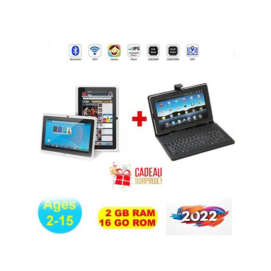 Image sur Atouch Tablette Éducative 2022 - 7 Pouces - 2 Go Ram - 16 Go Rom - Wifi + Clavier + Jeux + Gadgets Surprise Offert - Noir