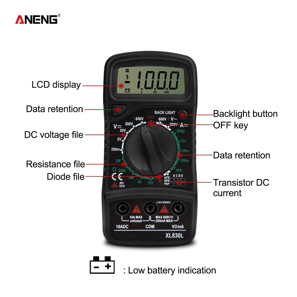 Multimètre Numérique ANENG SZ02 - 6000 Counts - True RMS - Mesure Tension/courant/résistance