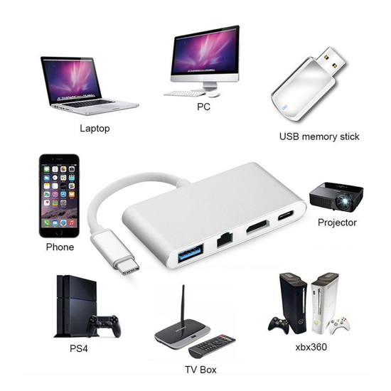 Image sur Adaptateur USB USB-C Type C vers HDMI 4K + câble Ethernet Gigabit Lan RJ45 3.1 M/100 Mbps + HUB USB 1000 convertisseur vidéo 4 en 1