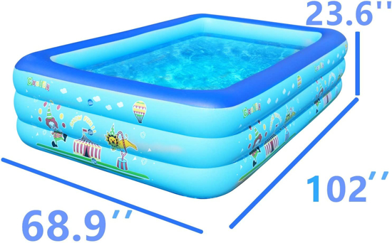 Image sur Piscine gonflable familiale, piscine gonflable pour enfants, centre de natation pour enfants à partir de 3 ans, piscine familiale pour enfants, tout-petits et adultes, 102" x 68,9" x 23,6" (pompe à air électrique incluse)