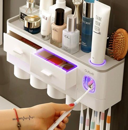 Image sur Porte-brosse à dents distributeur automatique de dentifrice support d'adsorption magnétique tasse inversée ensemble d'accessoires de salle de bain