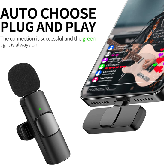 Image sur K9 sans fil Lavalier Microphone Studio Gaming Mic pour iPhone type-c ordinateur micro professionnel pour diffusion en direct tablettes PC M21