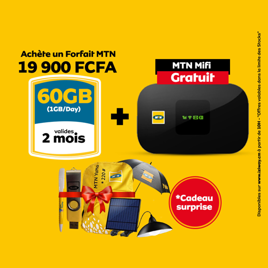 Image sur Forfait MTN - 60GB(1GB/D) valides pour 2 mois + MTN Mifi gratuit