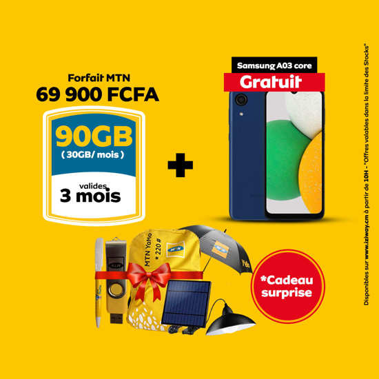 Image sur Forfait MTN - 90 GB ( 30GB/ mois ) valides 3 mois +  Samsung A03 core gratuit