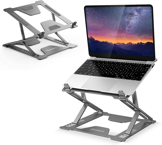 Image sur Support Ordinateur Portable, Réglable Laptop Stand en Aluminium Pliable Support PC Portable Ergonomique Ventilé, Compatible avec MacBook Air Pro, PC, iPad,...
