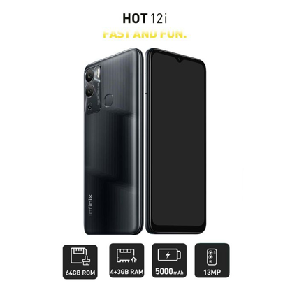 Image de Infinix HOT 12i - 4G - 6,6" HD+ 2sim - (3GB Ram + 64GB Rom) - 8Mpx/13Mpx - 5000 MAh - Black/ Garantie 12 Mois
