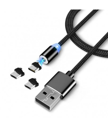 Agrandir l'image de Câble Magnétique De 1 Mètre Pour Téléphones Android, IPhone Et type-C Avec 3 tetes Image de Câble Magnétique De 1 Mètre Pour Téléphones Android, IPhone Et type-C Avec 3 tetes