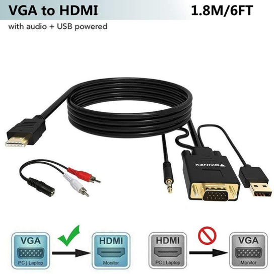 Image sur Adaptateur/câble convertisseur VGA vers HDMI de 1,8 m avec convertisseur de source audio 1080p VGA (PC) vers HDMI pour moniteur TV
