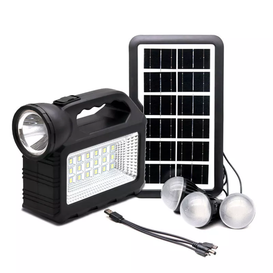 Image sur Système solaire portable imperméable à led, éclairage d'extérieur, couleur noire, ensemble complet avec ampoule