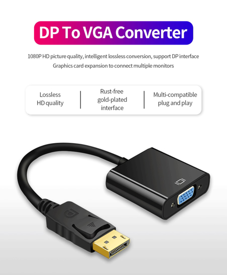 Câble adaptateur DisplayPort 1080P Câble adaptateur DP vers VGA mâle Câble  adaptateur convertisseur DP vers VGA femelle pour projecteur PC HDTV Box