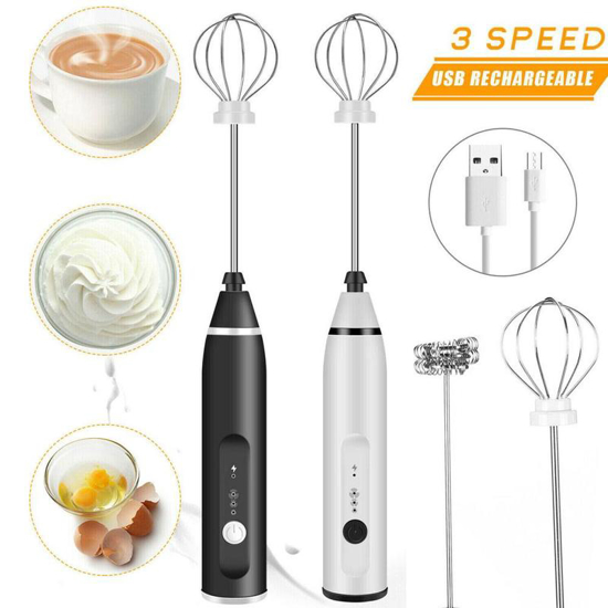 Image sur Mélangeur à café électrique Mousseur à lait rechargeable Mousseur à chargement USB Manuel Mélangeur à œufs réglable à 3 vitesses