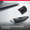 Clé USB SanDisk 128 Go ultra USB 3.0 Flash drive avec sa conception rétractable qui protège le connecteur.
