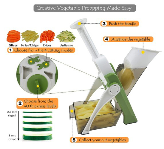 Image sur Hachoir Multifonction Tous Coupe Légumes Lame en acier inoxydable , Cubes, Fcoupe Patate Frite carotte, tomate