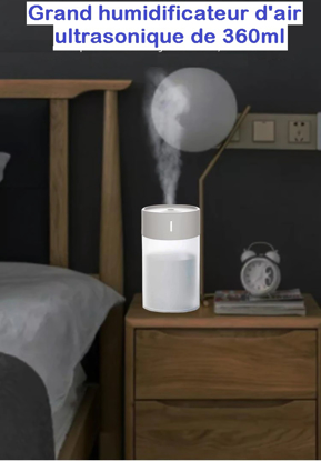 Grand humidificateur d’air ultrasonique 360 ml brumisateur USB.