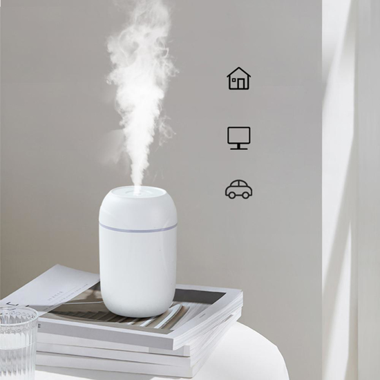 Humidificateur D'air USB Rechargeable - 300 Ml, 2 Modes De Brumisation, Lumière LED - Pour Bureau, Voiture, Chambre - Silencieux Et Portable