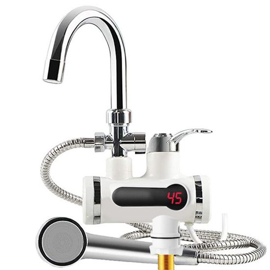 Image sur Robinet d'eau chaude instantané électrique avec douchette, robinet électrique sans réservoir à affichage numérique.