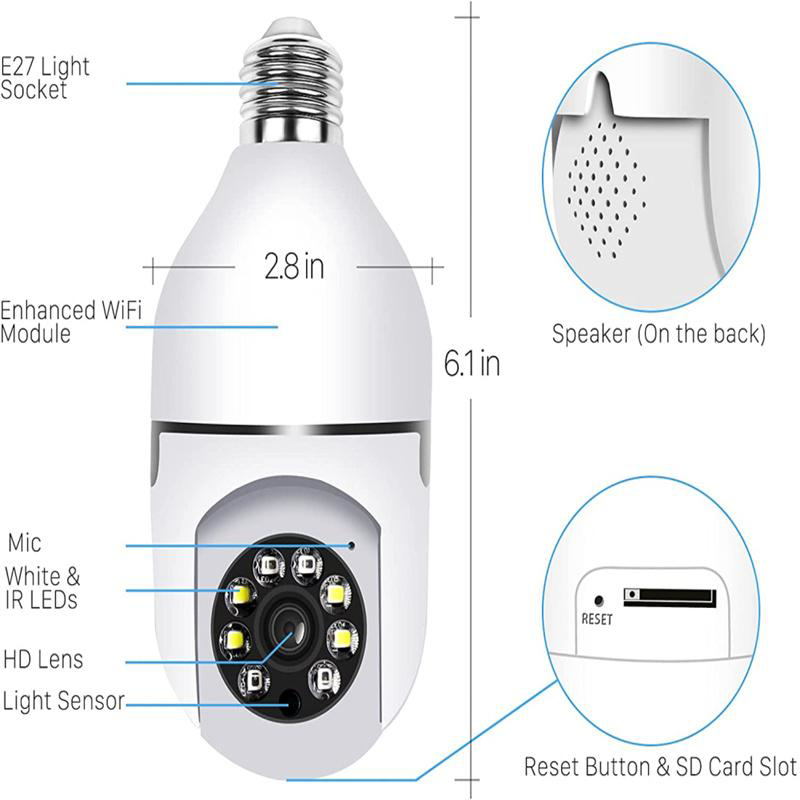 Ampoule Lampe Cam Ra P Wifi Ip Ptz Ir Vision Nocturne Maison