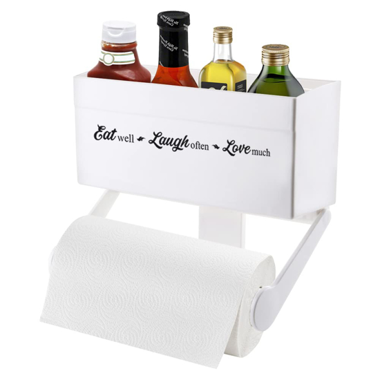 Image sur Porte essuie-mains en papier magnétique pour réfrigérateur avec étagère de rangement