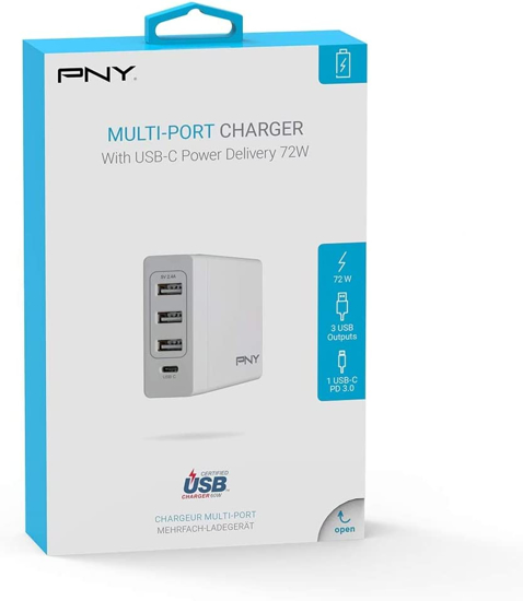 Image sur PNY Multi-Chargeur 4 Ports avec Port USB-C Power Delivery P-AC-3UF1TC-WEU30-RB Blanc