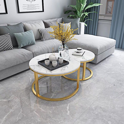 Agrandir l'image de Table basse ronde marbre blanc dorée - Image de Table basse ronde marbre blanc dorée -