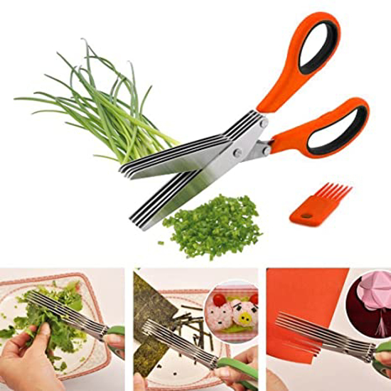 Image sur Ciseaux à légumes en acier inoxydable ciseaux à échalote 5 lames coupe-oignon, râpeur couteaux de coupe légumes, Gadgets de cuisine