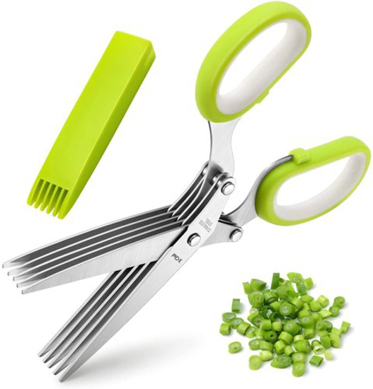 Image sur Ciseaux à légumes en acier inoxydable ciseaux à échalote 5 lames coupe-oignon, râpeur couteaux de coupe légumes, Gadgets de cuisine