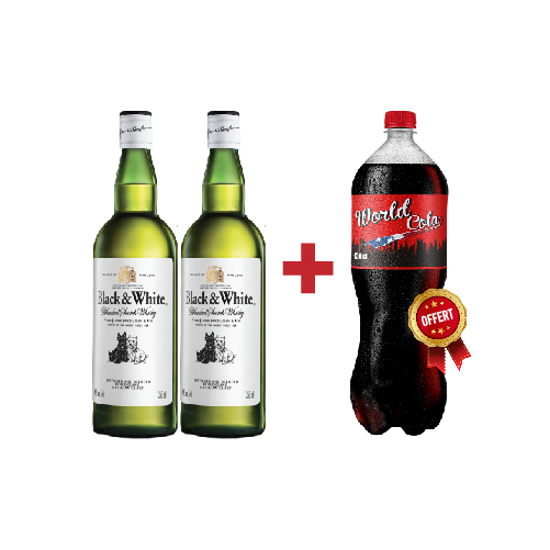 02 Black & White Whisky Ecossais 40 % - 75cl Achetées = 01 Bouteille Coca Cola offerte
