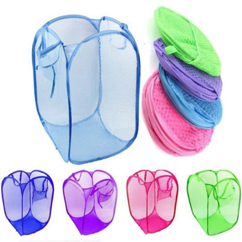 Panier de rangement à linge pliable, sac à linge sale, filet de couleur ...