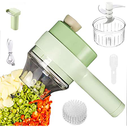 Agrandir l'image de Ensemble de coupe-légumes électrique portatif 4 en 1, robot culinaire manuel, mini hachoir électrique sans fil, chargement USB - Petite trancheuse et coupe-légumes portable multifonction Image de Ensemble de coupe-légumes électrique portatif 4 en 1, robot culinaire manuel, mini hachoir électrique sans fil, chargement USB - Petite trancheuse et coupe-légumes portable multifonction