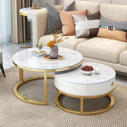 Agrandir l'image de Table basse en verre trempé avec tiroir pour salon, 2 en 1 Image de Table basse en verre trempé avec tiroir pour salon, 2 en 1