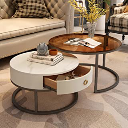 Agrandir l'image de Table basse en verre et Bois Blanc Traiter pour salon , trempé de Fer Noir avec tiroir , 2 en 1 Image de Table basse en verre et Bois Blanc Traiter pour salon , trempé de Fer Noir avec tiroir , 2 en 1