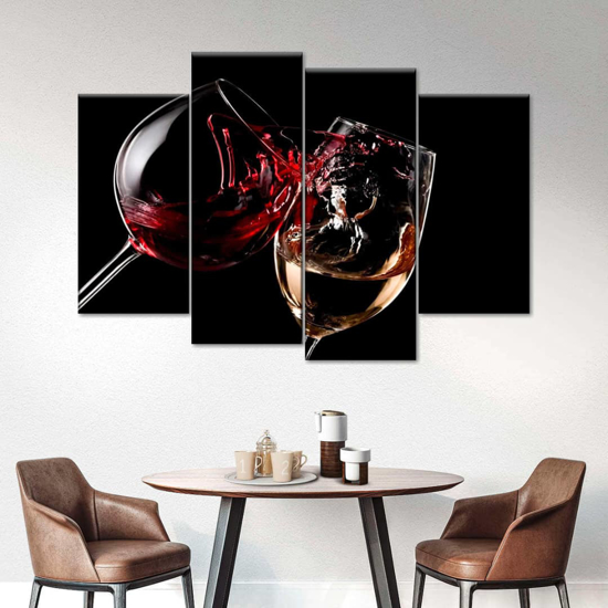Tableau imprimés décoratifs d'intérieur -style ikéa - représentant deux verres remplies de vin- 4 en 1
