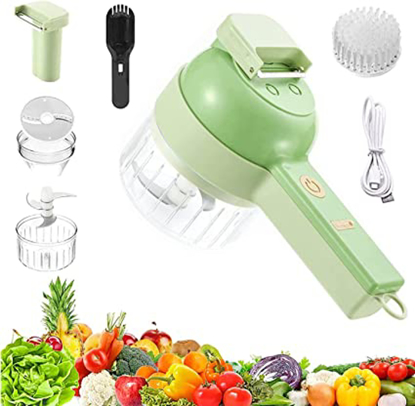 Agrandir l'image de Ensemble de coupe-légumes électrique portatif 4 en 1, robot culinaire manuel, mini hachoir électrique sans fil, chargement USB - Petite trancheuse et coupe-légumes portable multifonction Image de Ensemble de coupe-légumes électrique portatif 4 en 1, robot culinaire manuel, mini hachoir électrique sans fil, chargement USB - Petite trancheuse et coupe-légumes portable multifonction