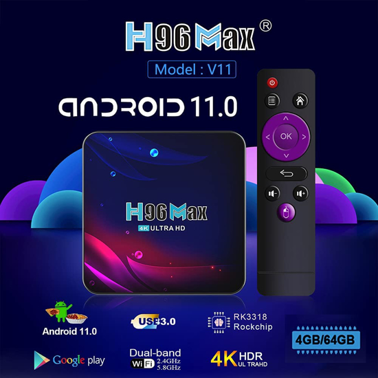 Image sur Smart TV Box 2G + 16GB H96 Max Android 11.0 RK3318 Quad-Core avec 2.4G WiFi 4K Ultra HD H.265 Streaming Media Player