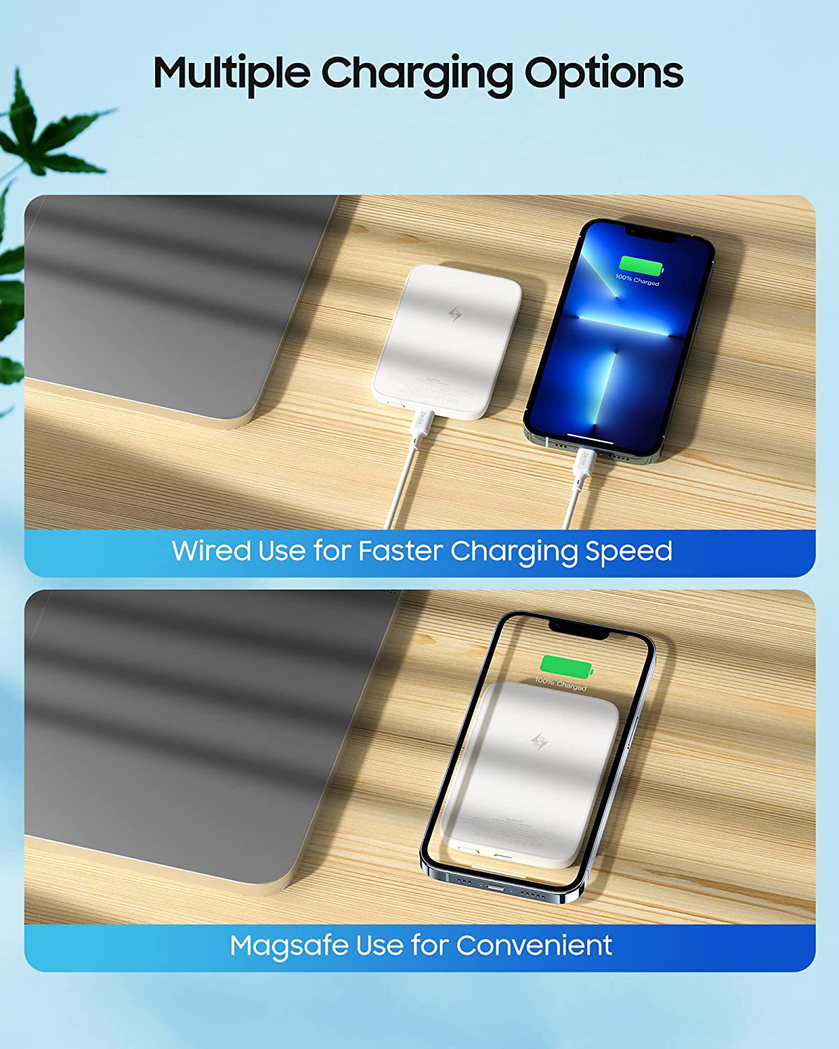 power bank magnetique sans fil magsafe pour iphone - 5000mah