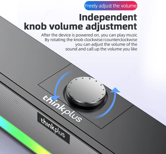 Image sur Haut-parleur Bluetooth barre de son avec fil et non rechargeable + Aux Lenovo thinkplus TS33-B avec lumière RVB