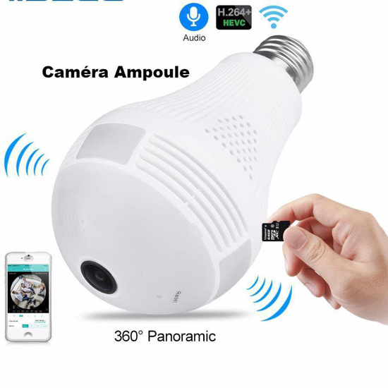 Ampoule Espion- Caméra discrète - IP WIFI 360° - Blanc