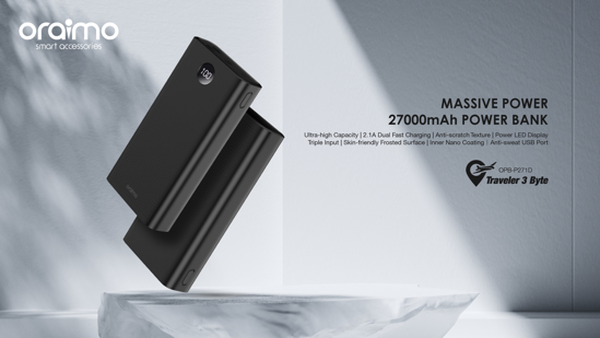 Image sur Oraimo Power Bank - P271D - Dual USB - 27000mAh - Noir - 13 mois de garantie