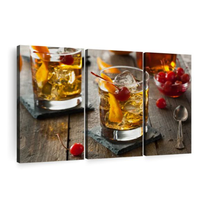 Tableau décoratif d'intérieur - Art verre remplie de wisky- 3 en 1