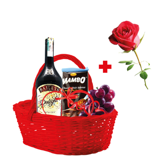 Image sur PACK SAINT VALENTIN CLASSIQUE +  - Baileys Delight- 75 Cl  +  1 plaquette de chocolat Noir +  1 barquette de raisin + -1 rose