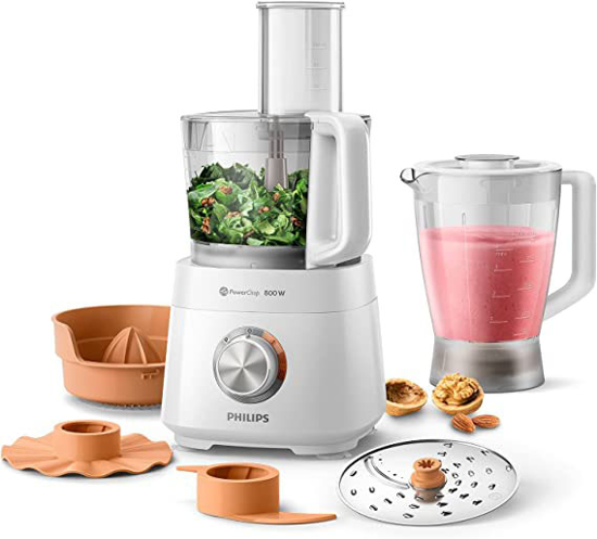 Image sur Robot multifonctions compact Philips HR7320/01 – 700 W – bol 2,1 L + jarre 1 L – 19 fonctions (hacher, pétrir, mixer, râper) – Garantie 03 mois