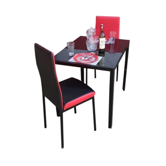 Image sur Salle à Manger 2 Places - Très Solide- Démontable En Verre - Noir et Rouge
