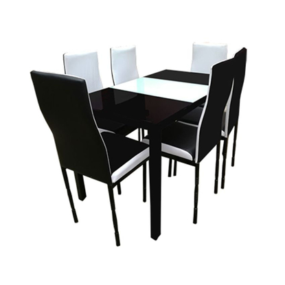 Agrandir l'image de Salle à Manger 6 Places - Très Solide- Démontable En Verre - Noir Blanc Image de Salle à Manger 6 Places - Très Solide- Démontable En Verre - Noir Blanc