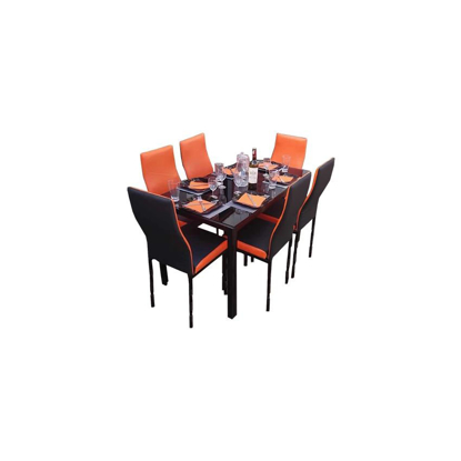 Agrandir l'image de Salle à Manger 6 Places - Très Solide- Démontable En Verre - Noir et Orange Image de Salle à Manger 6 Places - Très Solide- Démontable En Verre - Noir et Orange