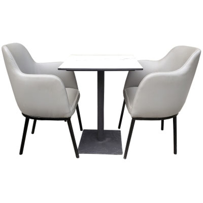 Agrandir l'image de Table à manger 2 places imitation marbre avec 2 chaises en fer très solides Image de Table à manger 2 places imitation marbre avec 2 chaises en fer très solides